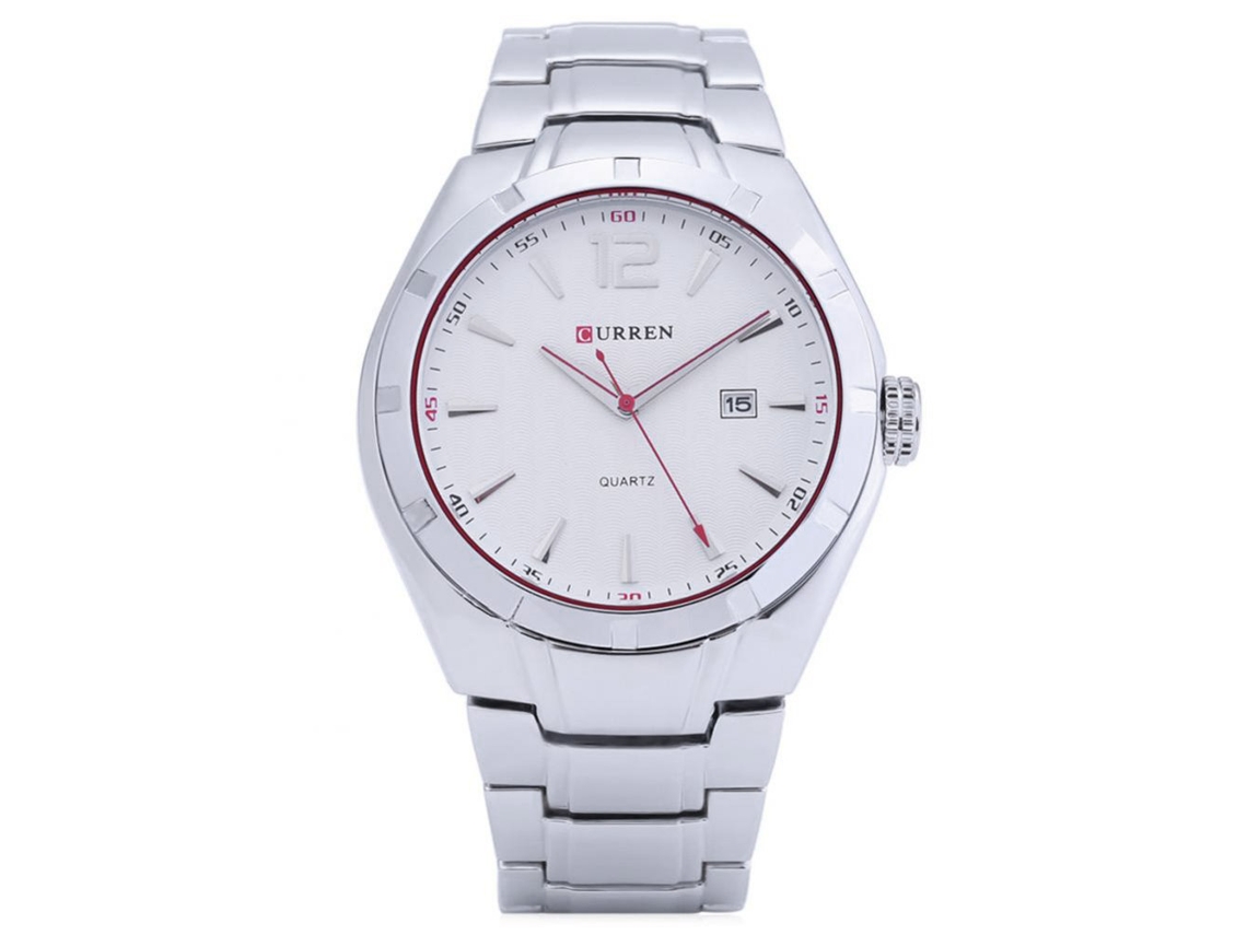 Relógio de quartzo masculino Curren, elegante e moderno (branco)