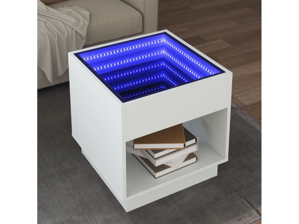 Vidaxl Mesa De Centro Luzes Led Infinity 50x50x50 Cm Branco