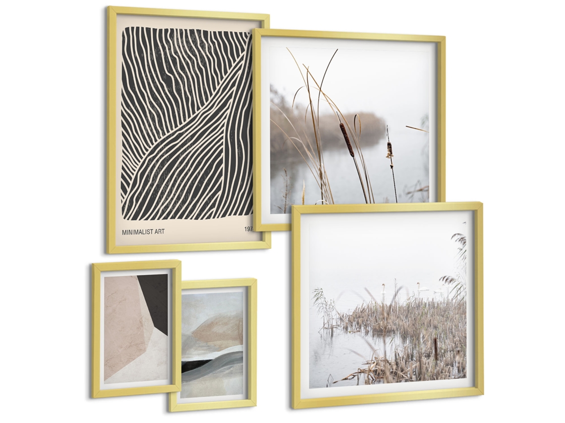 Conjunto De Pinturas Arte Minimalista Natureza Espelharte (5 Peças)