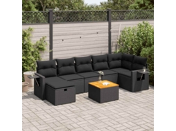 Vidaxl 8 Pcs Conjunto Sofás De Jardim Com Almofadões Vime Pe Preto