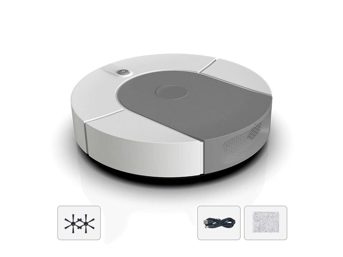 Aspirador Robô com Sucção Potente Automático USB Recarregável para Pisos Duros Cinza | S/MARCA