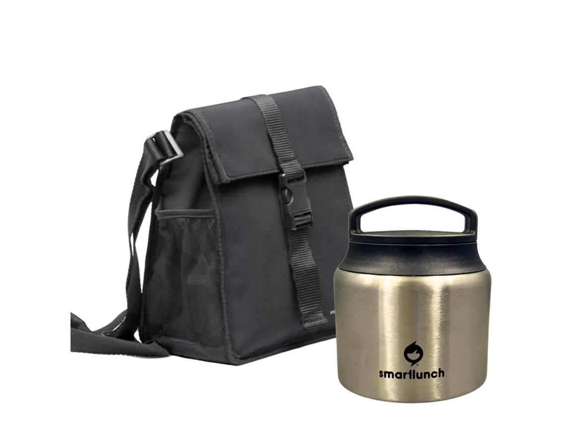 Set Lancheira Square e Termo de Inox 630Ml Preta SMARTLUNCH