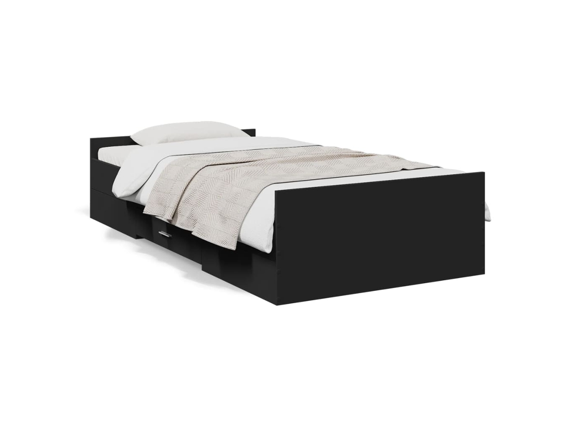 Estrutura de Cama com Gavetas Derivados de Madeira Preto MAISON EXCLUSIVE (75x190 cm)