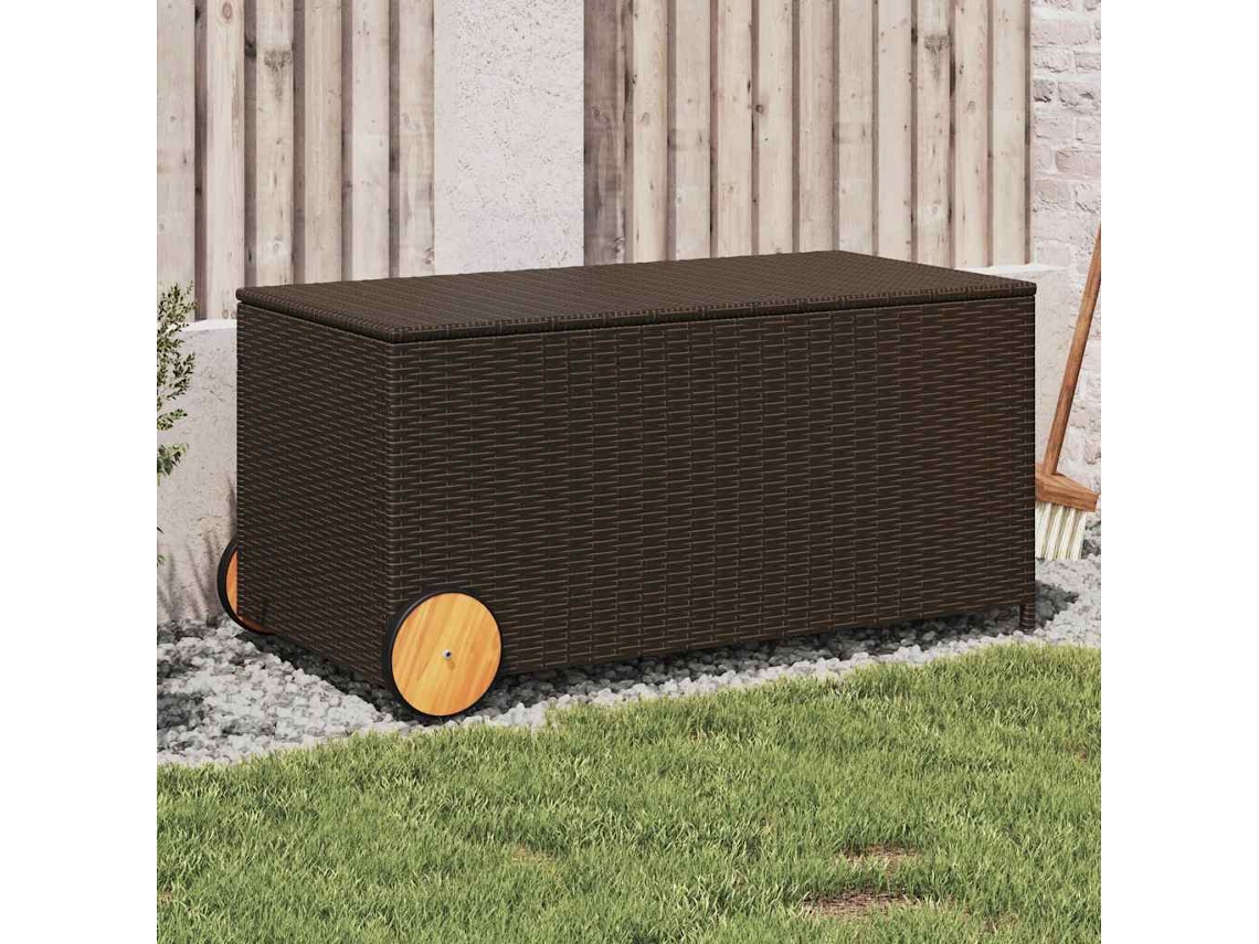 Vidaxl Caixa De Arrumação Para Jardim Com Rodas 190l Vime Pe Castanho