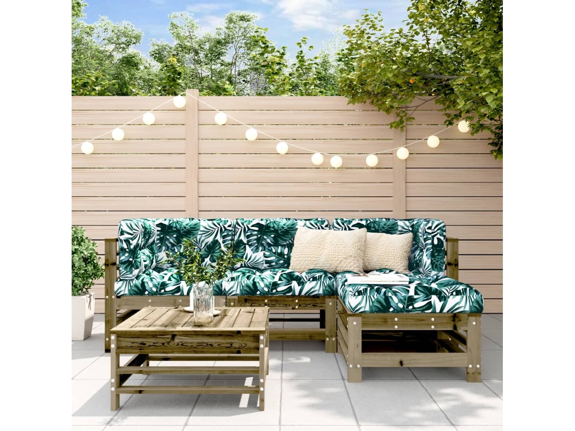 Pcs Conjunto Lounge De Jardim C/ Almofadões Pinho Impregnado Dkd Home Decor
