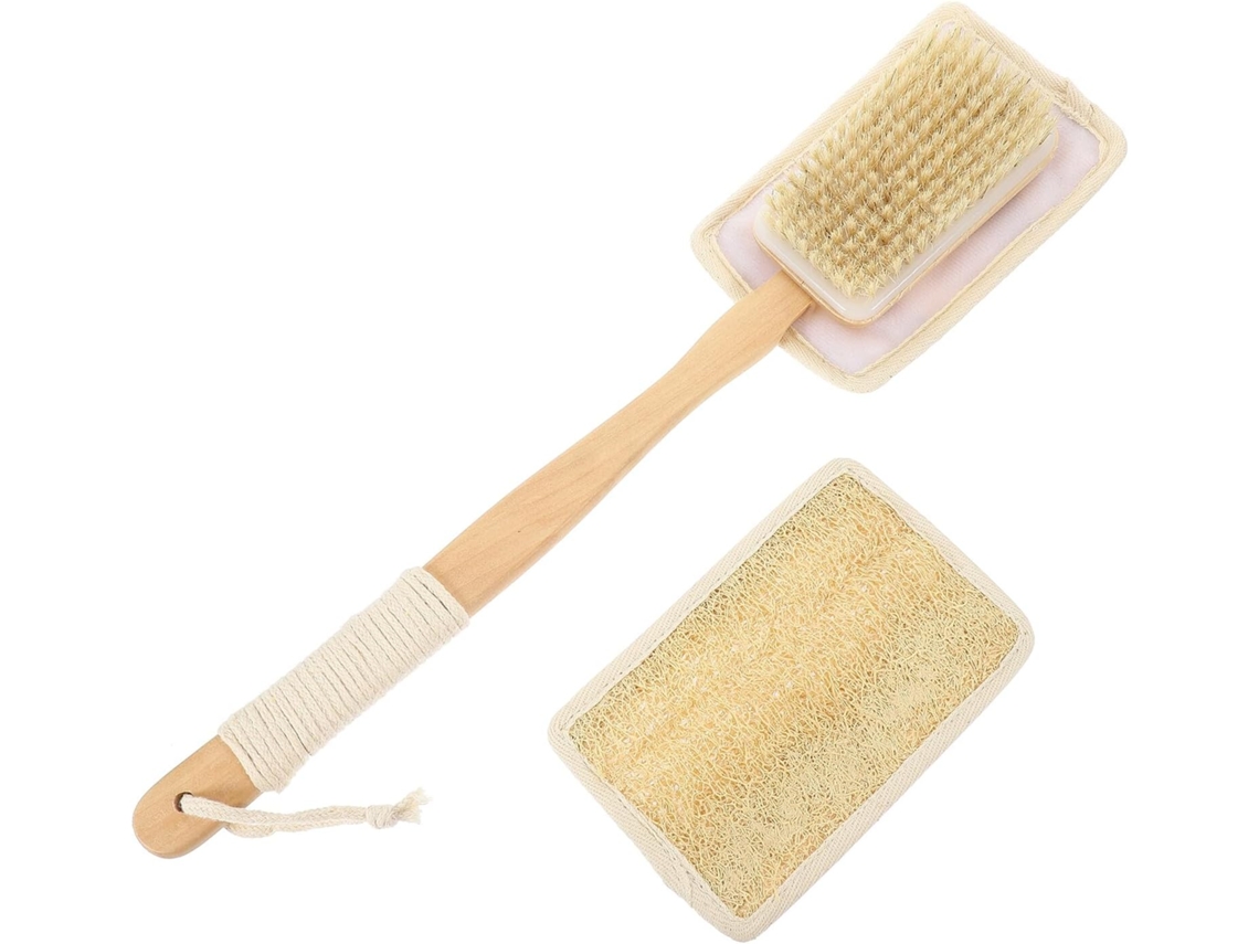 Escova De Banho Bucha Vegetal Natural Com Cabo Longo Para Esfoliação Suave Do Corpo E Das Costas, Escova Portátil E