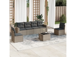 Vidaxl 7 Pcs Conjunto Sofás P/ Jardim C/ Almofadões Vime Pe Cinzento
