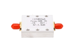 Amplificador LNA Banda Larga 50k 2GHz Baixo Ruído 31dB Ganho 9-15V DC