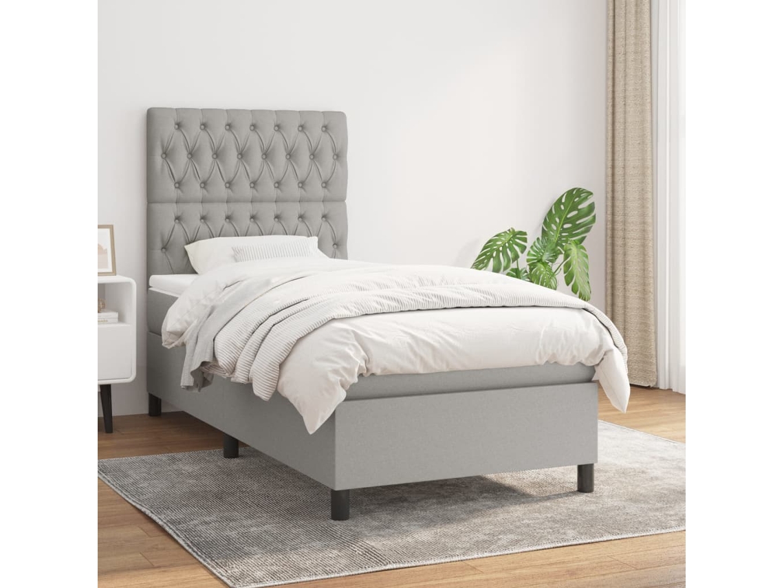 Vidaxl Cama Com Molas/colchão 90x190 Cm Tecido Cinzento-claro
