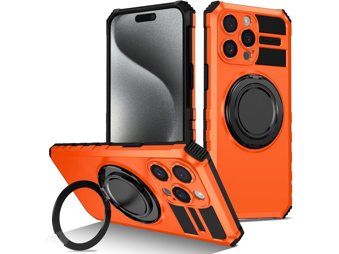 Capa Protetora Magnética Giratória 360° Para Iphone 13 Pro, Suporte Para Celular, À Prova De Choque, Laranja