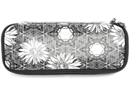 Caixa organizadora grande com estampa floral retrô de girassóis para lápis e marcadores, ideal para a escola e para a mesa.