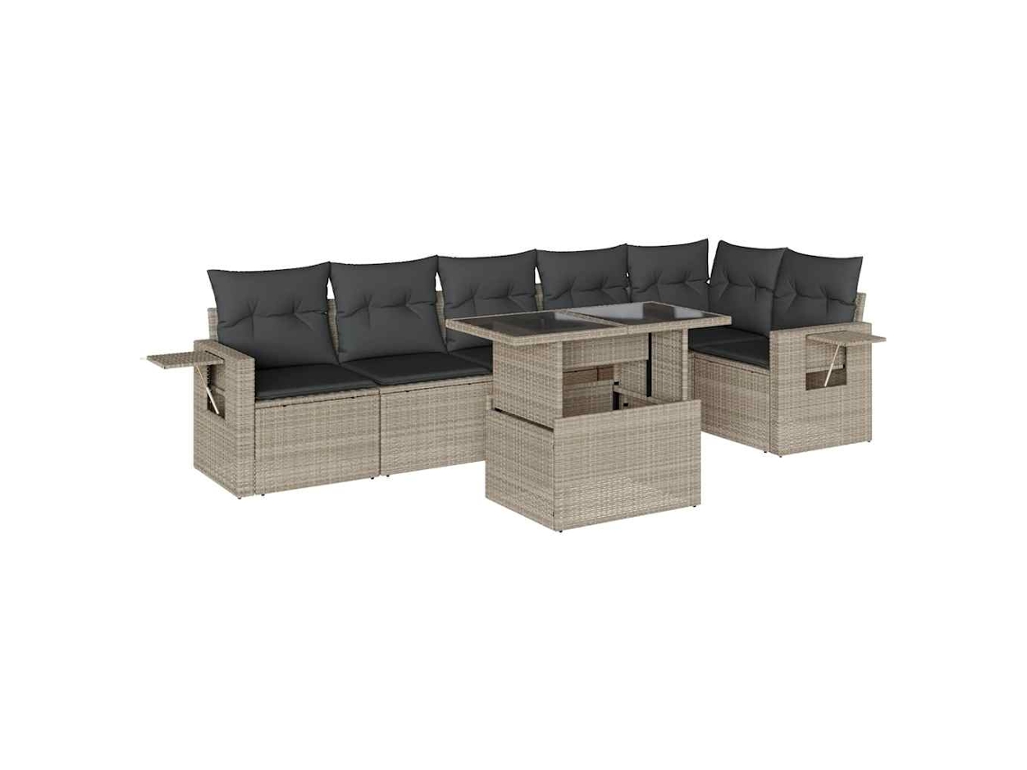 Conjunto de 7 Sofás Jardim com Almofadões Vime Pe Cinzento Claro MAISON EXCLUSIVE (7 pcs)
