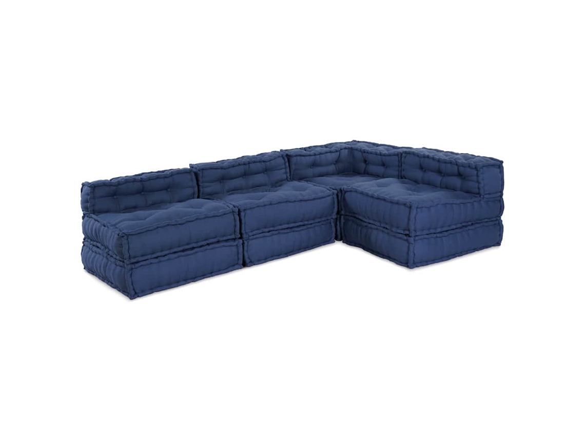 Vidaxl Unidade De Sofá Modular Tecido Índigo 210 X 140 X 56 Cm