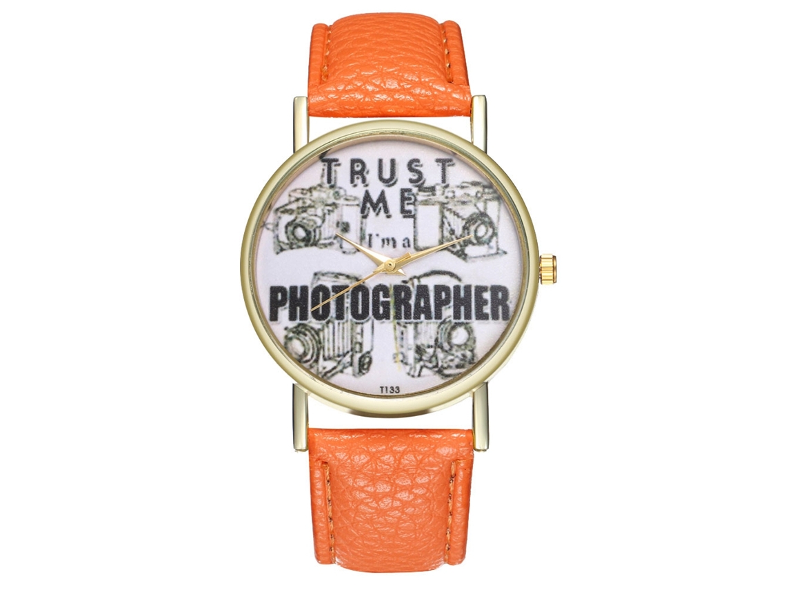 Relógio de Pulso Stylish Quarts Unissex Resistente Design Moderno Laranja