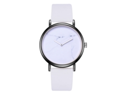 Relógio unissex casual e estiloso com pulseira de couro PU, quartzo branco.