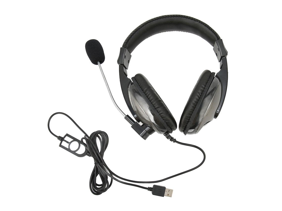 Auriculares USB para jogos com microfone e controlo de volume ajustável para PC, PS4 e portáteis | S/MARCA