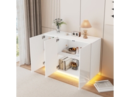 Buffet 120x40x75 Cm Parte Superior Brilhante, Aberta E Fechada, Com Iluminação Led, Móvel De Arrumação Branco Mobrio