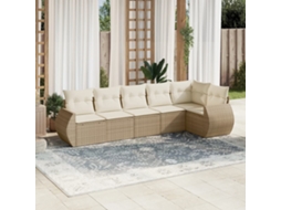 Vidaxl 6 Pcs Conjunto De Sofás P/ Jardim Com Almofadões Vime Pe Bege