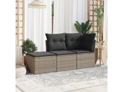 Jogo de Sofá Jardim 3 Peças C/ Almofadões Vime Pe Cinza Dkd Home Decor