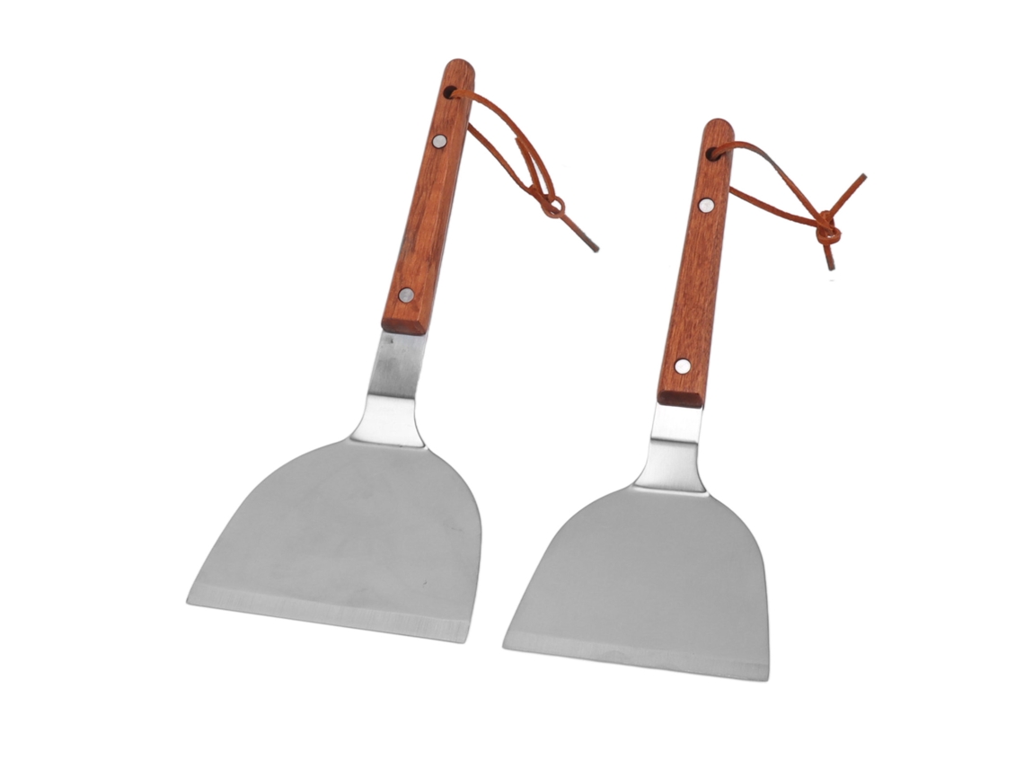 Espátula virador de churrasco de aço inox com alça de madeira resistente ao calor, antiaderente S/MARCA