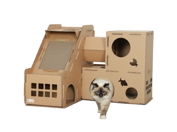 Casa Para S De Cartão Em Forma De Castelo Com 2 Níveis 3 Zonas De Arranhar Túnel E Rampa 78x66x57 Cm Castanho