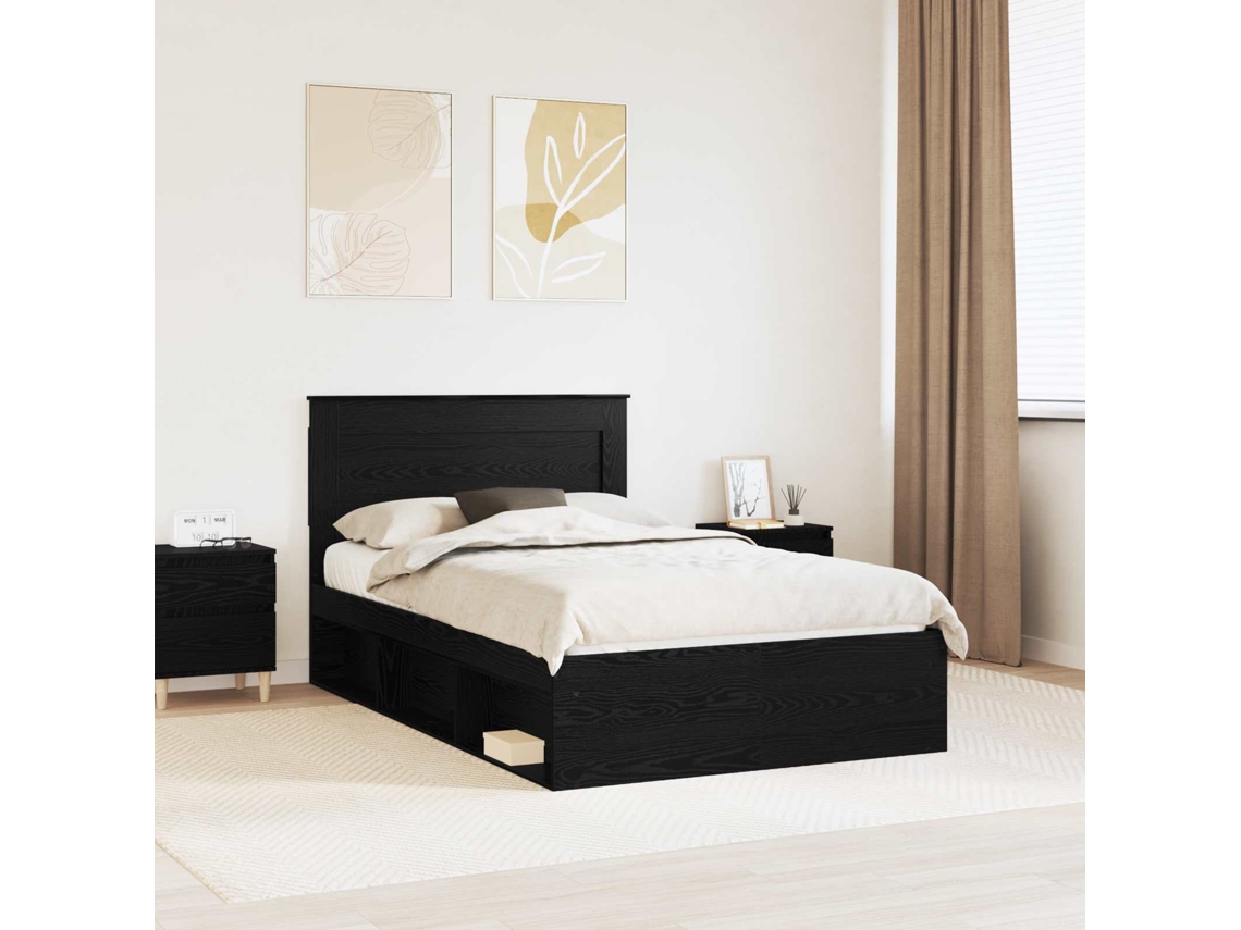 Vidaxl Estrutura da Cama Preto 120 X 190 Cm Madeira de Pinheiro Sólida