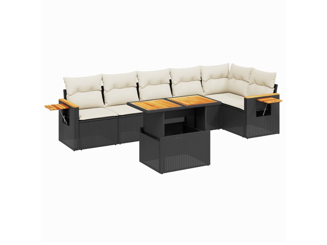 Conjunto de 7 Sofás para Jardim com Almofadões Vime Pe Preto MAISON EXCLUSIVE (7 pcs)
