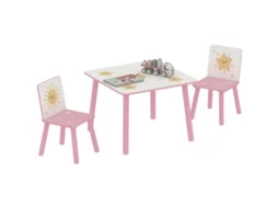 Mesa e Cadeiras para Crianças de 3 Peças Mesa Infantil com 2 Cadeiras em Madeira com Desenhos de Estrelas e Sol Rosa Ge