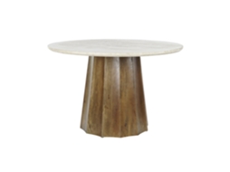 Mesa de Jantar em Mármore Bege com Tampo em Madeira de Manga ALEXANDRA HOUSE LIVING (120x120x78cm)
