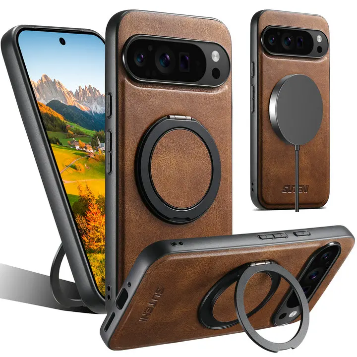 (marrom, Google Pixel 10 Pro Xl) Capa Protetora De Couro Com Suporte Giratório De 360°, Resistente A Impressões Digitais, Oferece Proteção Completa.