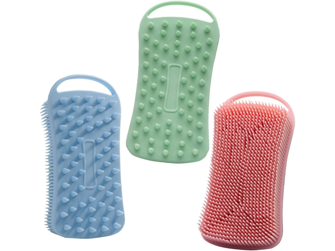Escovas De Silicone Esfoliantes Dupla Face Para O Corpo, Conjunto De 3, Leves E Macias, Escova De Banho Para Mulheres