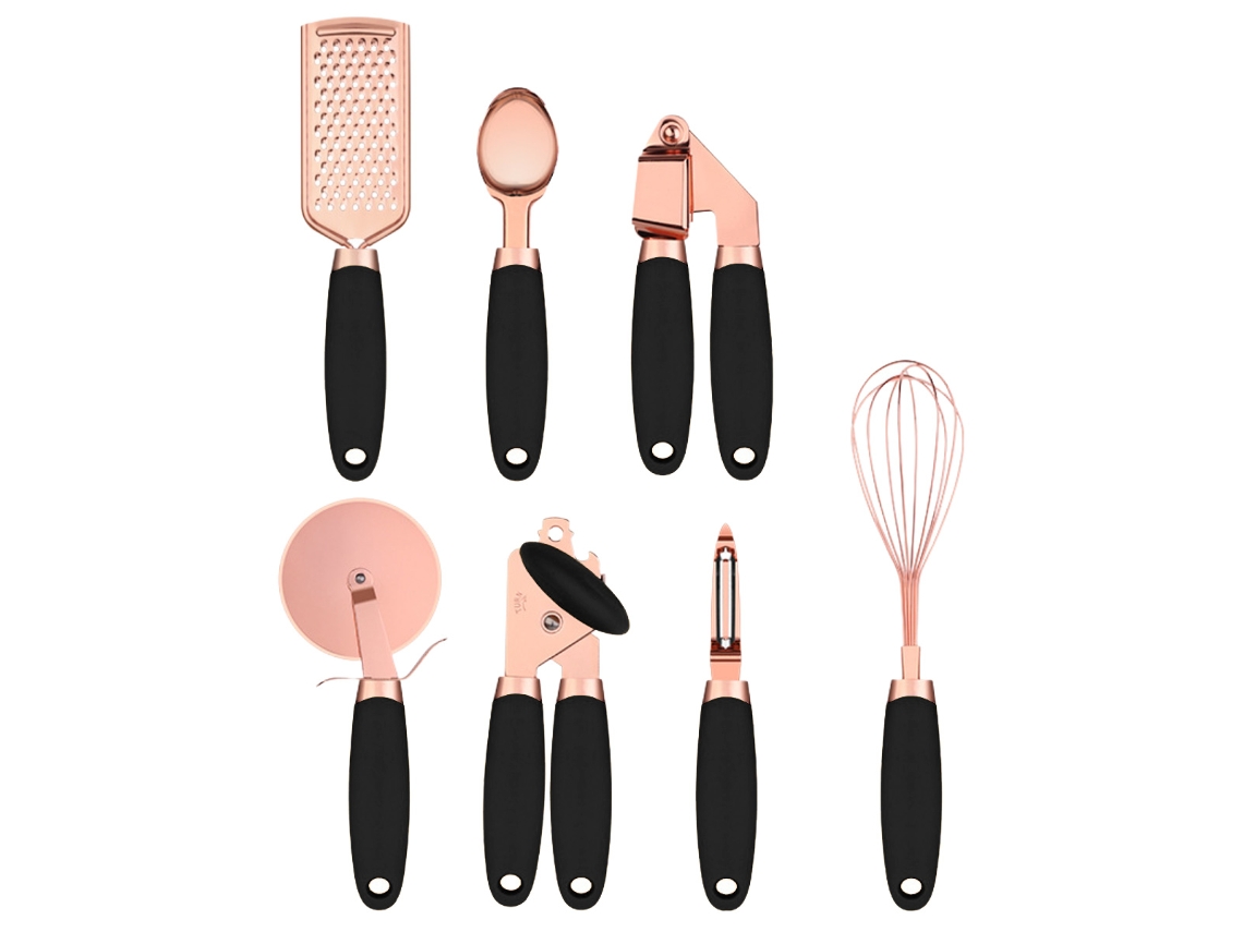 Conjunto de Utensílios de Cozinha com Cores 7 Peças Utensílios de Aço Inoxidável Revestido a Cobre NEVEANCE