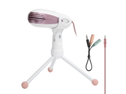 Microfone Condensador Para Laptop Com Tripé De Mesa 3.5mm Plug Rosa Para Gravação E Chat