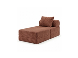 Sofá Modular 1 Lugar + Puff  Convertível Veludo Listado Terracota
