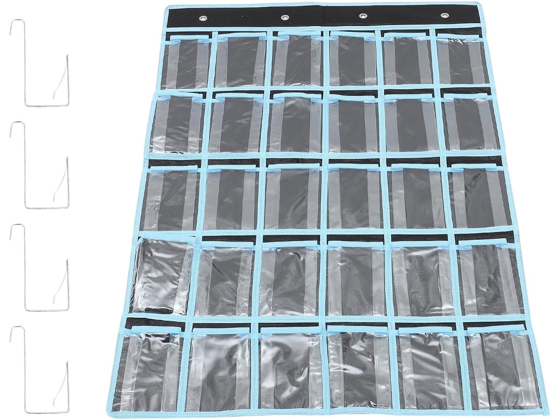 Organizador de celular de tecido preto com 30 bolsos GOKOCO