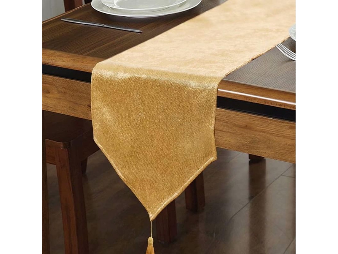 Runner de Mesa de Linho Falso Brilhante Lavável (ouro Flash, 14*120 Polegadas)