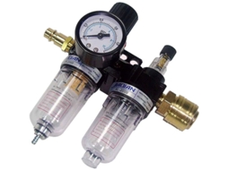 Regulador de pressão de ar com filtro separador de óleo e água para compressores e ferramentas pneumáticas.