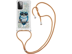 Correia Coruja para Samsung Galaxy A72 5G HONGWE. Pele Sintética Azul