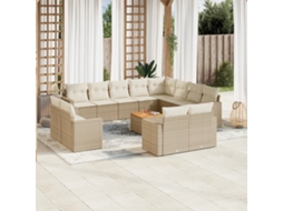 Vidaxl 13 Pcs Conjunto De Sofás P/ Jardim Com Almofadões Vime Pe Bege