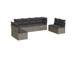 Conjunto de 8 Sofás de Jardim com Almofadões Vime Pe Cinzento MAISON EXCLUSIVE (8 pcs)