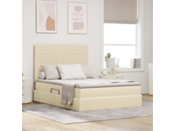 Vidaxl Cama De Armazenamento Led Com Colchão Creme 140 X 190 Cm Tecido