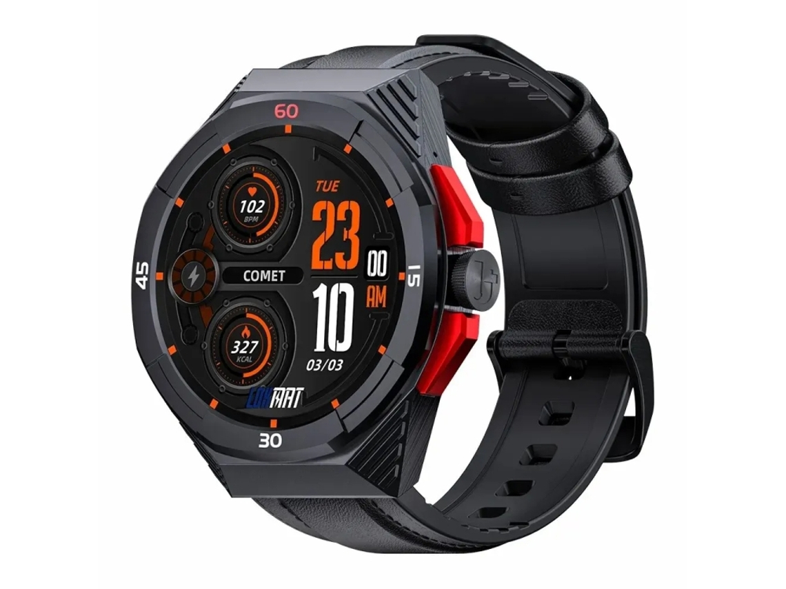 (preto) Smartwatch Bluetooth de 1,46 polegadas, resistente à água até 5 ATM, com pulseira de couro
