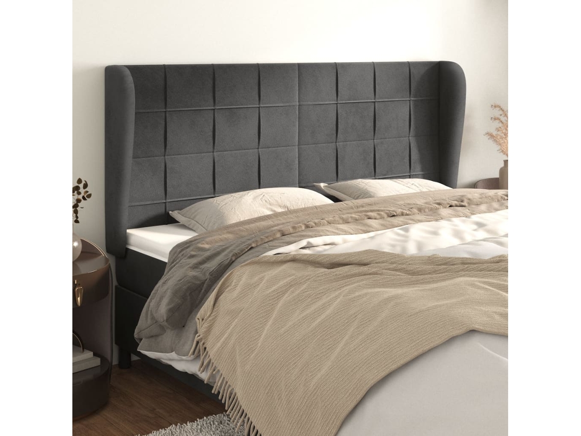 Cabecero con Alas de Terciopelo 183x23x118/128 cm Gris Oscuro