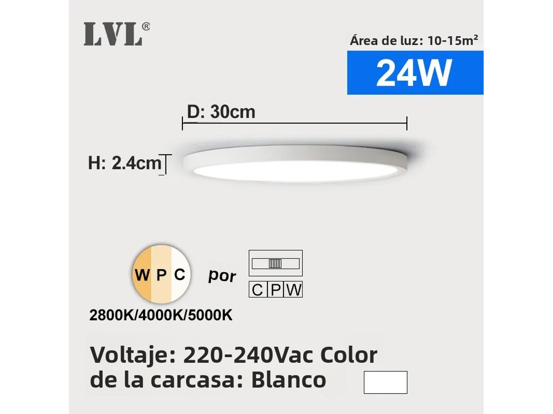 Luminária de Teto Led Moderna com Padrão de Madeira Dourada. MDUG (multiluz Branca 24w)