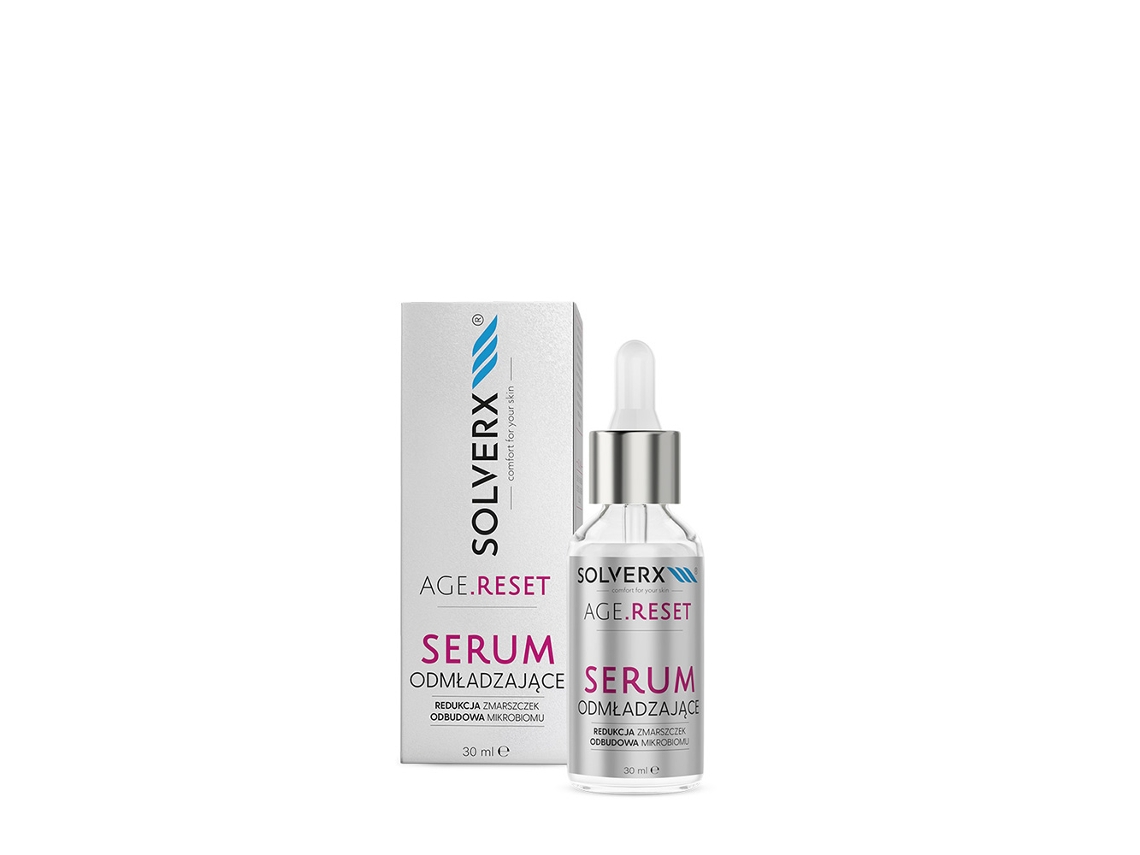 Sérum Facial Rejuvenescedor Solverx Age Reset, 30 ml. A fórmula avançada para uma pele mais jovem e radiante. Reduz rugas e linhas finas, restaura