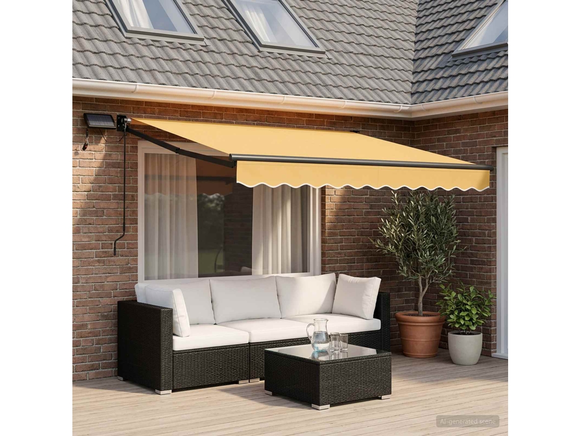 Vidaxl Toldo Retrátil Manual Com Leds Areia 100% Poliéster E Alumínio