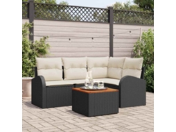 Vidaxl Conjunto De Sofá De Jardim 5 Unid. Preto E Creme Vime Pe