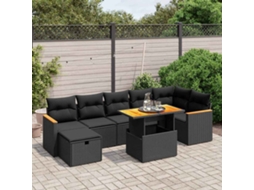 Vidaxl 8 Pcs Conjunto Sofás De Jardim Com Almofadões Vime Pe Preto