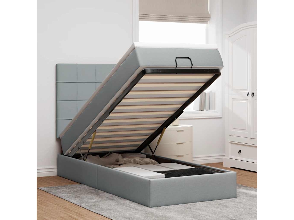 Vidaxl Estrutura Cama Otomana Colchão 90x190 Cm Tecido Cinzento Claro