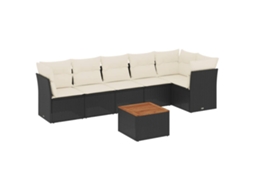 Conjunto de 7 Sofás para Jardim com Almofadões Vime Pe Preto MAISON EXCLUSIVE (7 pcs)